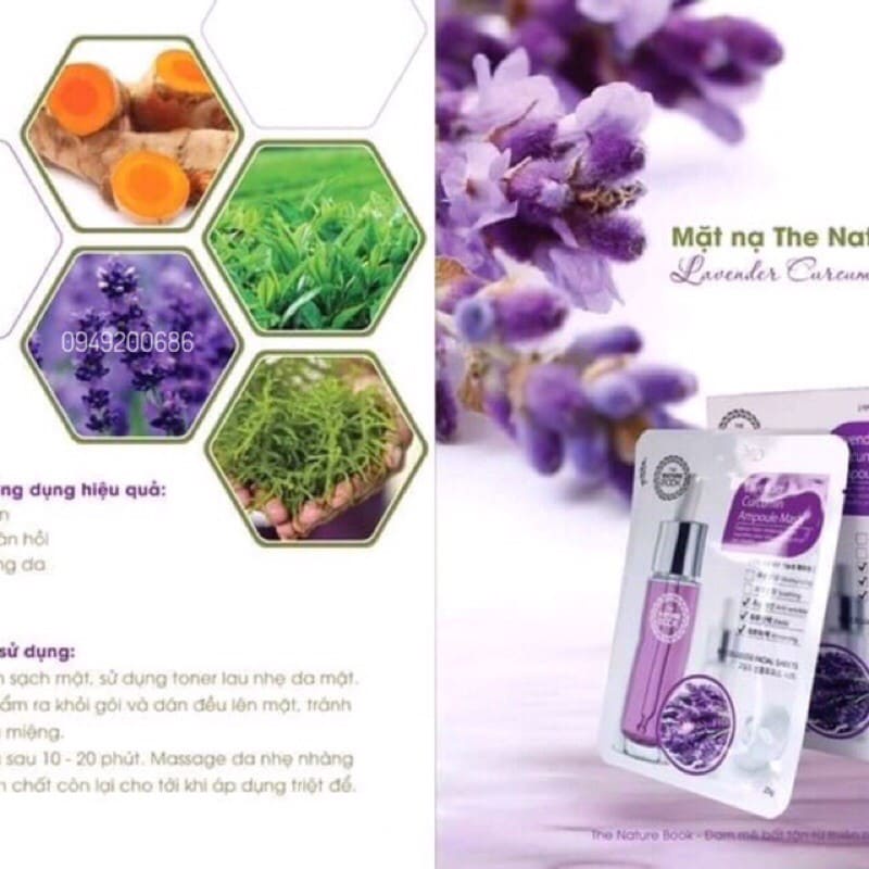 [CHÍNH HÃNG THE NATURE BOOK] MẶT NẠ DƯỠNG TRẮNG CHỐNG NHĂN HOA OẢI HƯƠNG - MẶT NẠ LAVENDER CURCUMIN AMPOULE MASK