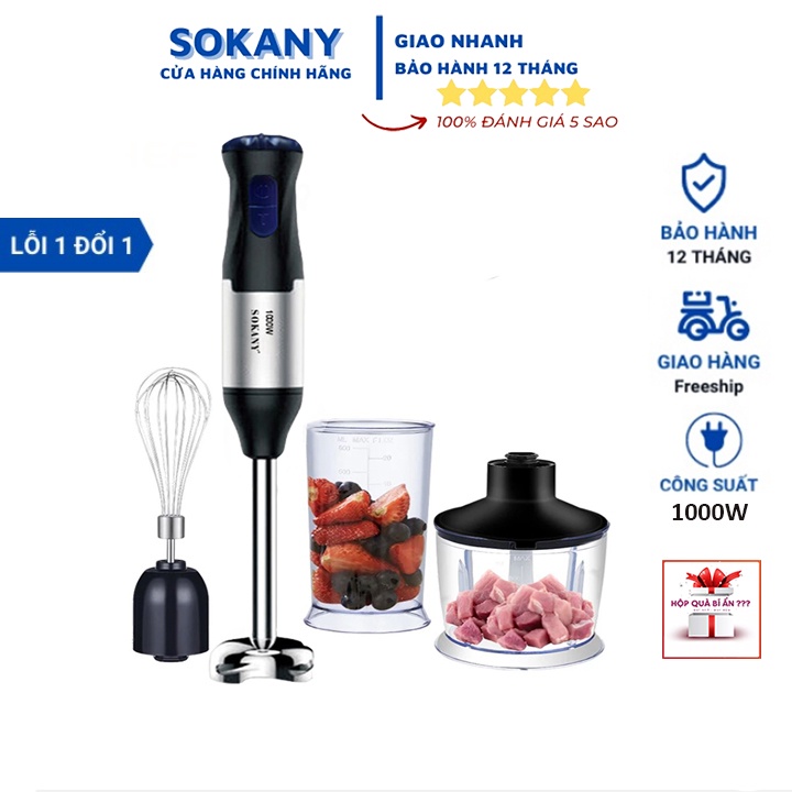 [Mã ELHADEV giảm 4% đơn 300K] Máy Xay Cầm Tay SOKANY SK1711 1000W Xay sinh tố, thực phẩm gia đình 4IN1