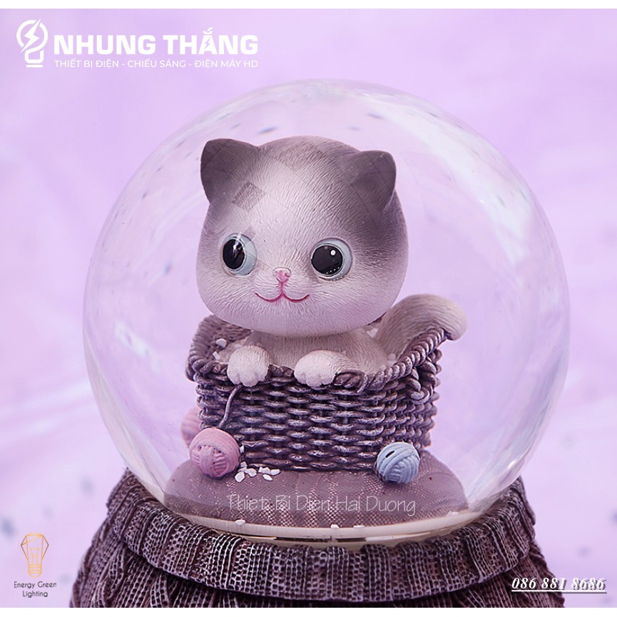 Quả Cầu Tuyết Phát Nhạc Hình Chú Mèo Siêu Dễ Thương - Thích Hợp Làm Quà Tặng Cho Các Dịp Lễ, Sinh Nhật - Tặng Pin