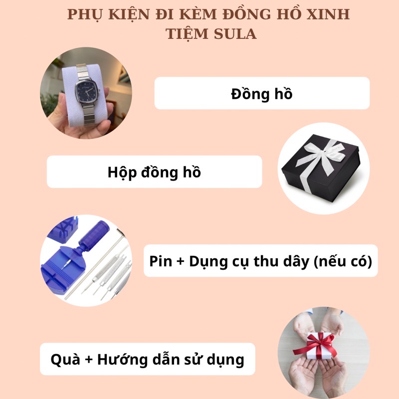 Đồng hồ đeo tay nữ mặt vuông 26mm thiết kế sang trọng dây thép không gỉ có chống nước 3ATM - SULAVIP