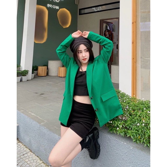 Blazer thụng thiết kế xanh lá