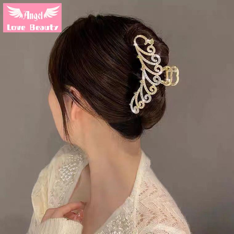 Kẹp Tóc Hình Cá Mập Đính Đá Và Ngọc Trai Giả Cỡ Lớn Thời Trang Thu Đông Sang Trọng Cho Nữ