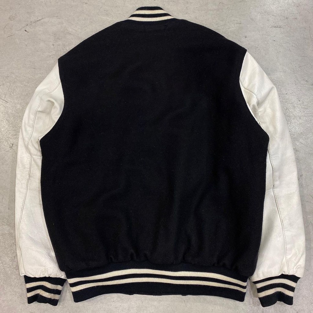 Áo khoác bóng chày Varsity Jacket vải dạ tay da