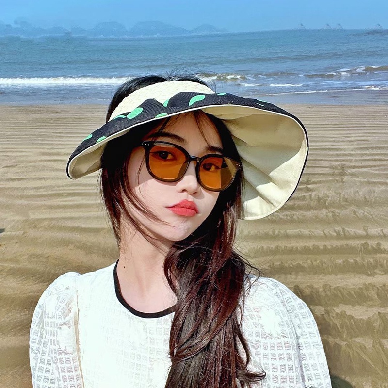 (Hàng Có Sẵn) Mũ Rơm Vành Rộng Hở Đầu Che Nắng Hở Đầu Siêu Nhẹ Chống Rò Rỉ In Họa Tiết Hoa Thời Trang Mùa Hè Cho Nữ