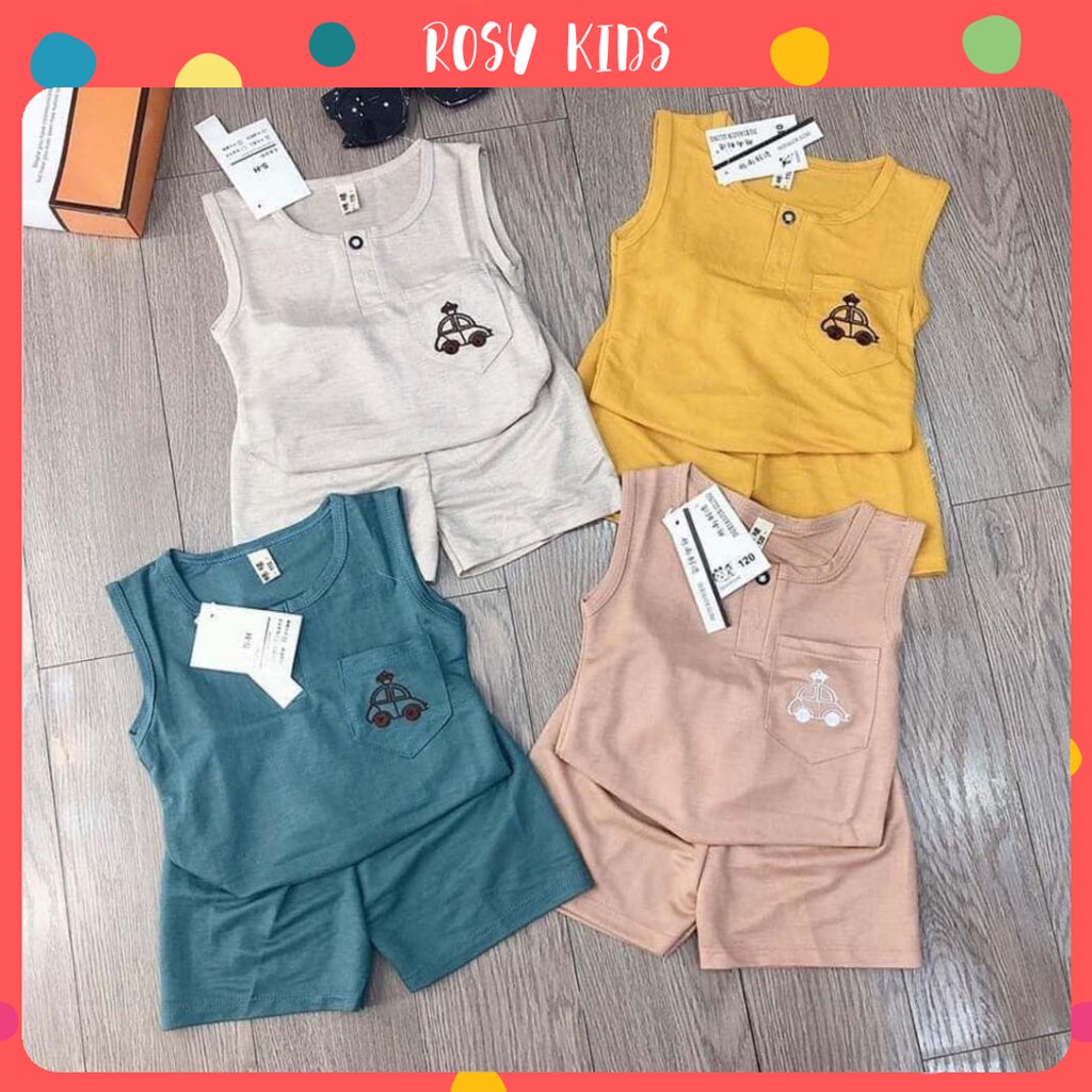 Bộ Sát Nách Cho Bé Trai Bé Gái, Bộ Ba Lỗ Túi In Hình Ô Tô Cho Bé Trai Bé Gái Mặc Đều Xinh - ROSY KIDS