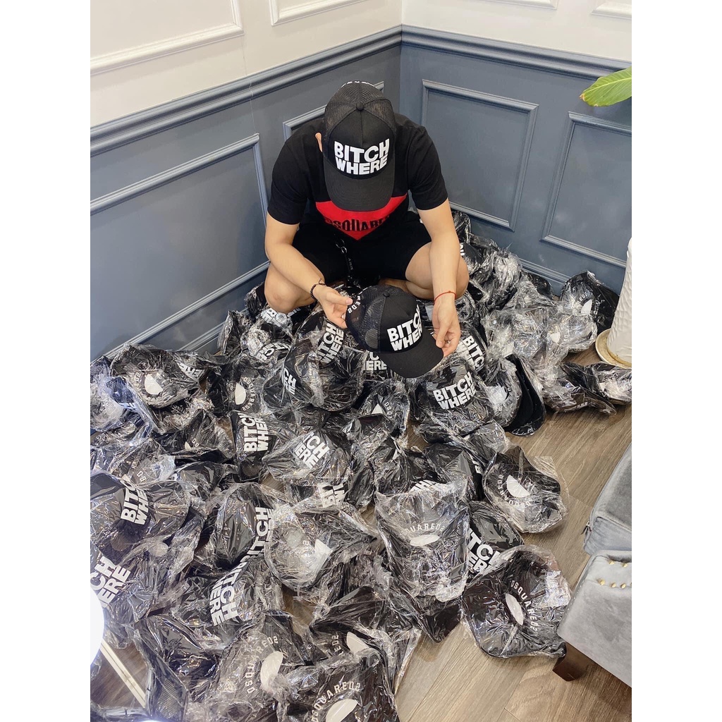 Mũ Bitch Where Chữ Trắng Gáy Lưới Thêu Chữ DSQ ⚡ [𝑨̉𝒏𝒉 𝑻𝒉𝒂̣̂𝒕-𝑽𝒊𝒅𝒆𝒐 𝑻𝒉𝒂̣̂𝒕] - Mũ Lưỡi Trai Bitch Where Phối Lưới Nam Nữ