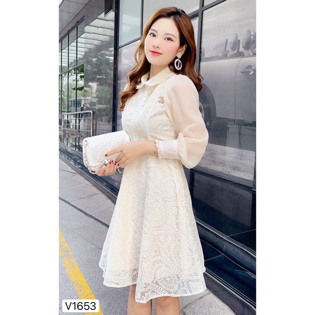 Váy ren xòe họa tiết V1653 - ĐẸP SHOP DVC ( Ảnh mẫu và ảnh trải sàn do shop tự chụp ) | BigBuy360 - bigbuy360.vn