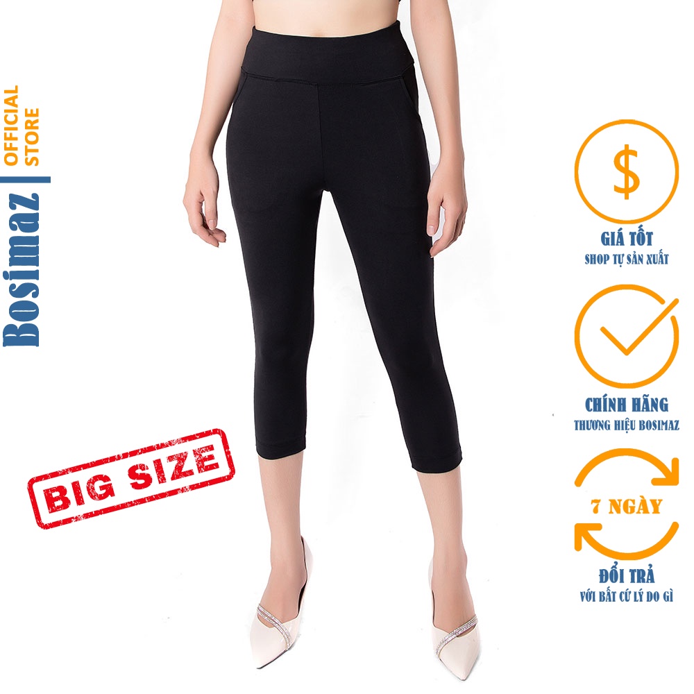 Quần Legging Nữ Bigsize Bosimaz BS361 lửng túi trước màu đen cao cấp, thun co giãn 4 chiều, vải đẹp dày, thoáng mát.