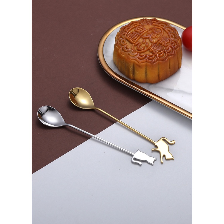 Muỗng Cà Phê Hình Mèo Hoạt Hình Bằng Thép Không Gỉ 304