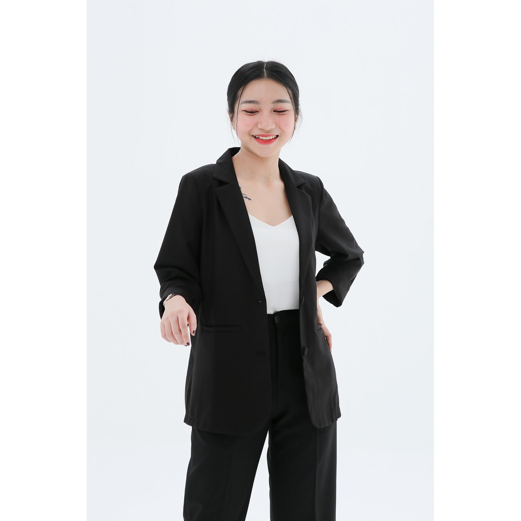 Áo vest nữ blazer KHÀN màu đen tà bầu basic áo khoác công sở tay dài 1 lớp phong cách Hàn Quốc | BigBuy360 - bigbuy360.vn