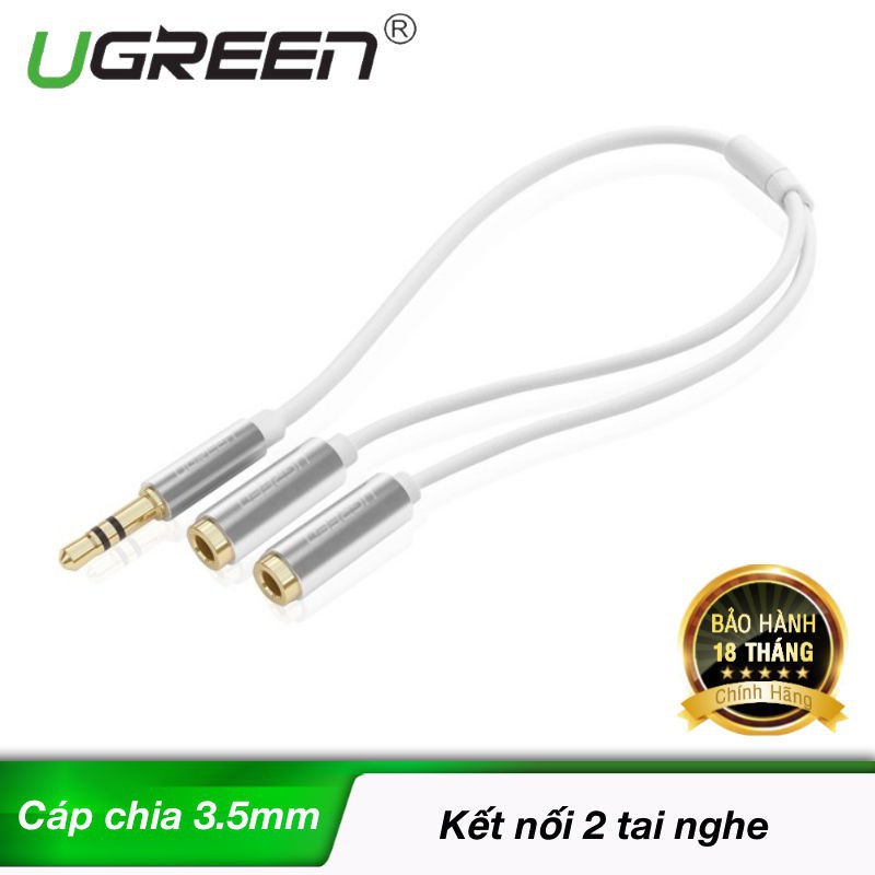 Dây Audio 3.5mm đực chia 2 cổng 3.5mm (âm) dài 20cm UGREEN 10739,10532,10780 ✔HÀNG CHÍNH HÃNG ✔