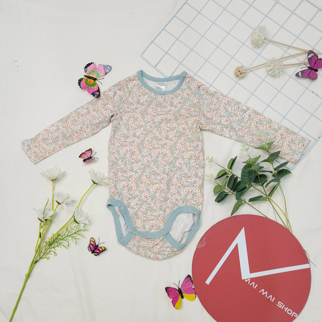 (9-12M chọn màu- gái) Body chip TAY DÀI xuất dư cổ tròn, cổ đáp vai cho bé gái- Bộ liền thân, BODYSUIT cho bé