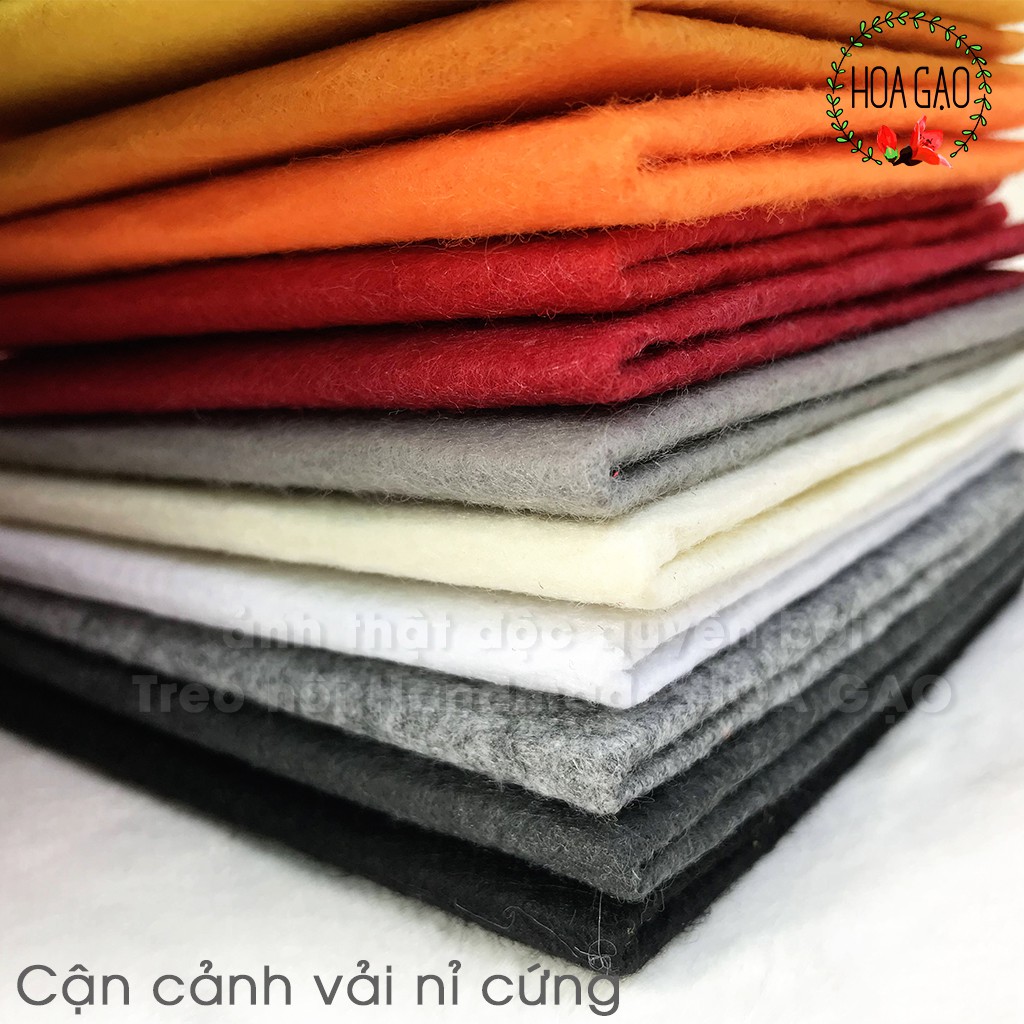 Vải nỉ cứng, combo 10 màu vải dạ nỉ cứng pastel xanh HOA GẠO GNCBC handmade, làm sách vải cho bé, dễ cắt dán