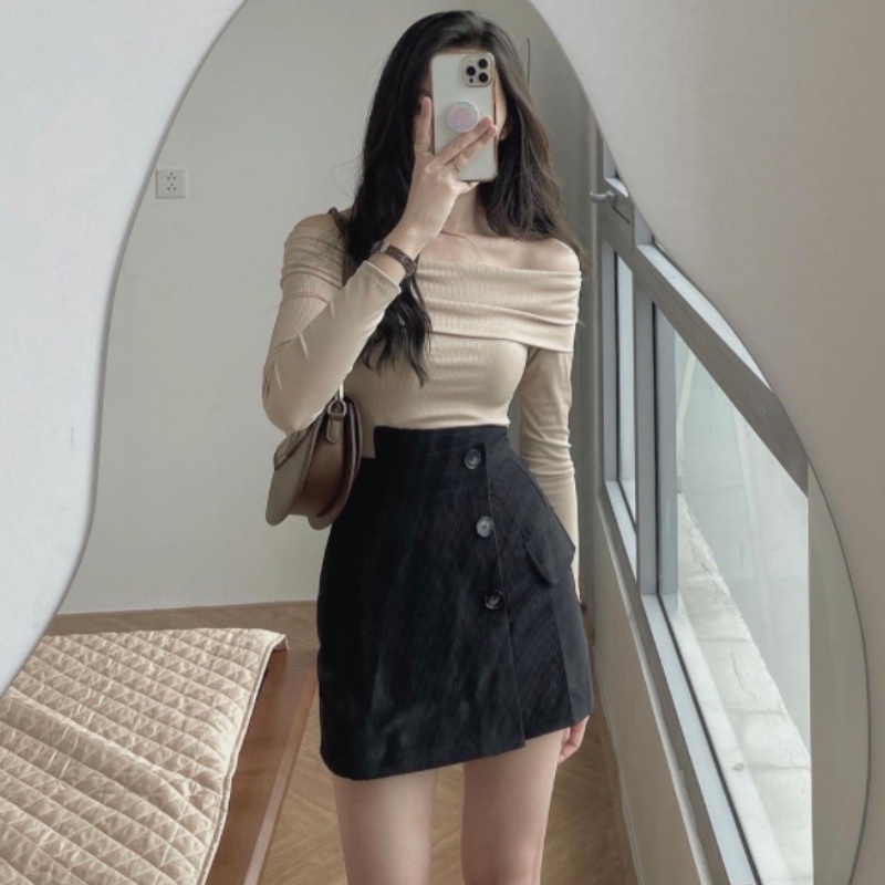 Chân váy nhung tăm chữ A dáng ngắn vạt chéo cách điệu hàng QCCC loại 1 đẹp thời trang CW121 | BigBuy360 - bigbuy360.vn