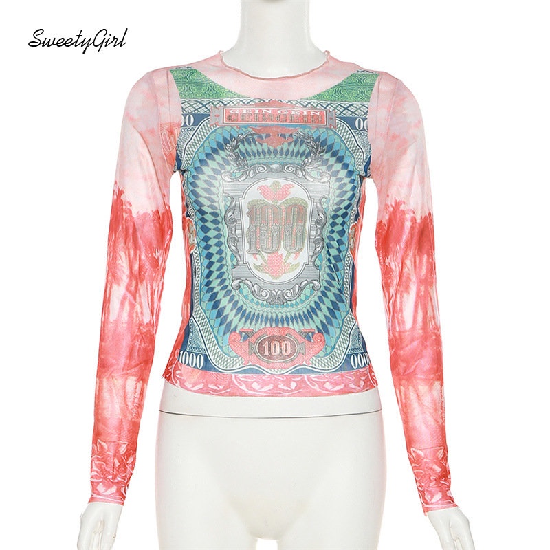 Áo Thun Ôm Tay Dài Cổ Tròn In Họa Tiết Nhiều Màu Sắc Thời Trang 2022 Quyến Rũ Dễ Phối Đồ Cho Nữ