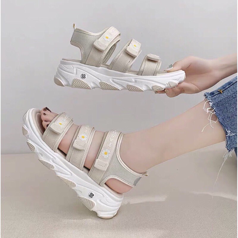 Sandal nữ học sinh 3 quai phối hoa cúc siêu xinh