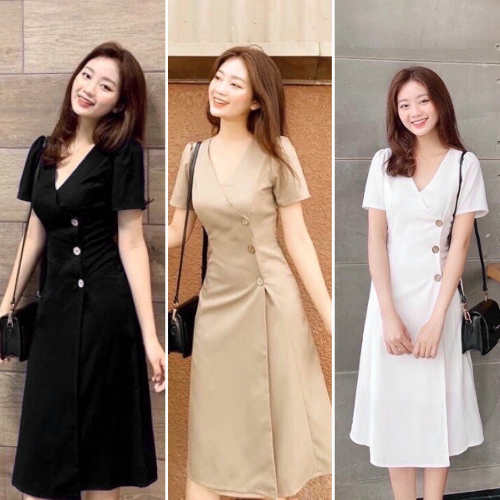 Đầm Công Sở Trẻ Trung TUVY Váy Đi Dự Tiệc Cưới Hàn Quốc Nữ Cao Cấp, Vải Cotton Lạnh, Thiết Kế Cao Cấp, Màu Đen TD005