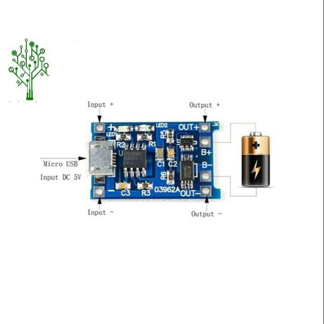 Mạch sạc pin 18650 1A cổng USB MINI