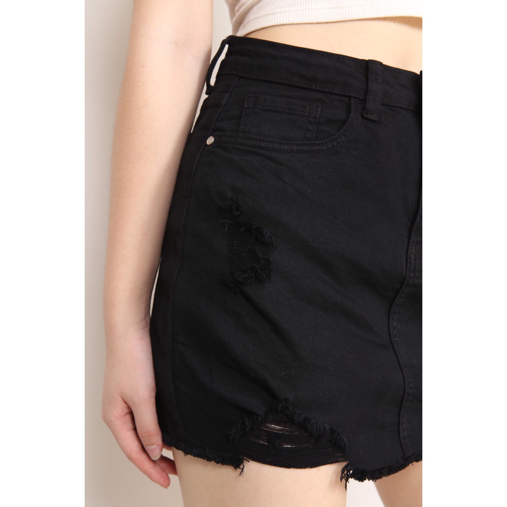 Chân Váy Jean chữ A lưng cao co giãn Đen Trắng Rách Tua CT JEANS