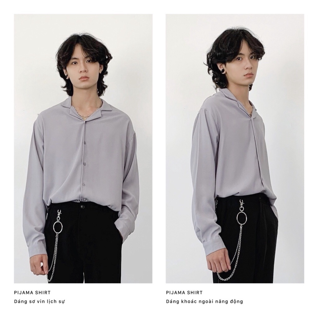 Áo sơ mi nam nữ Pijama Jiang Store - Áo sơ mi cổ vest Unisex dài tay chất mềm mịn