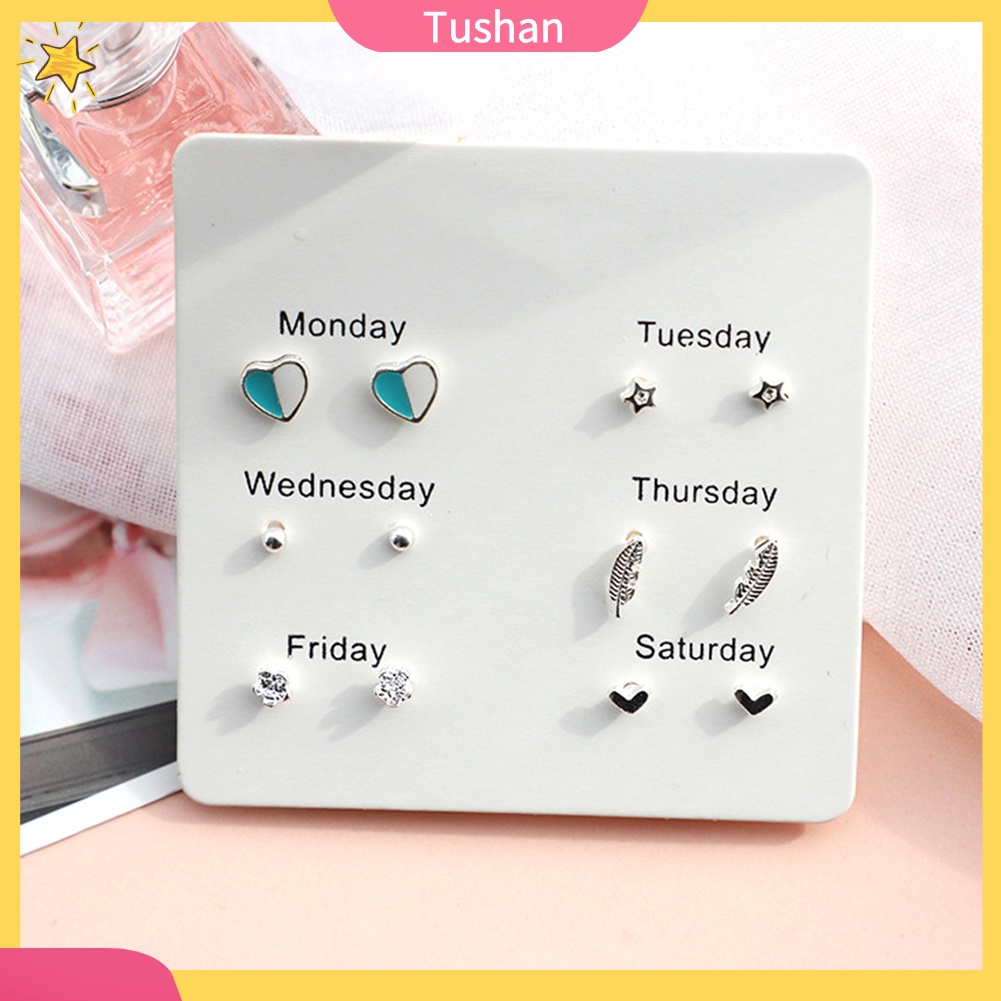 Bộ 6 Hoa Tai Hình Hoa Tuyết, Trái Tim, Lông Vũ Thời Trang