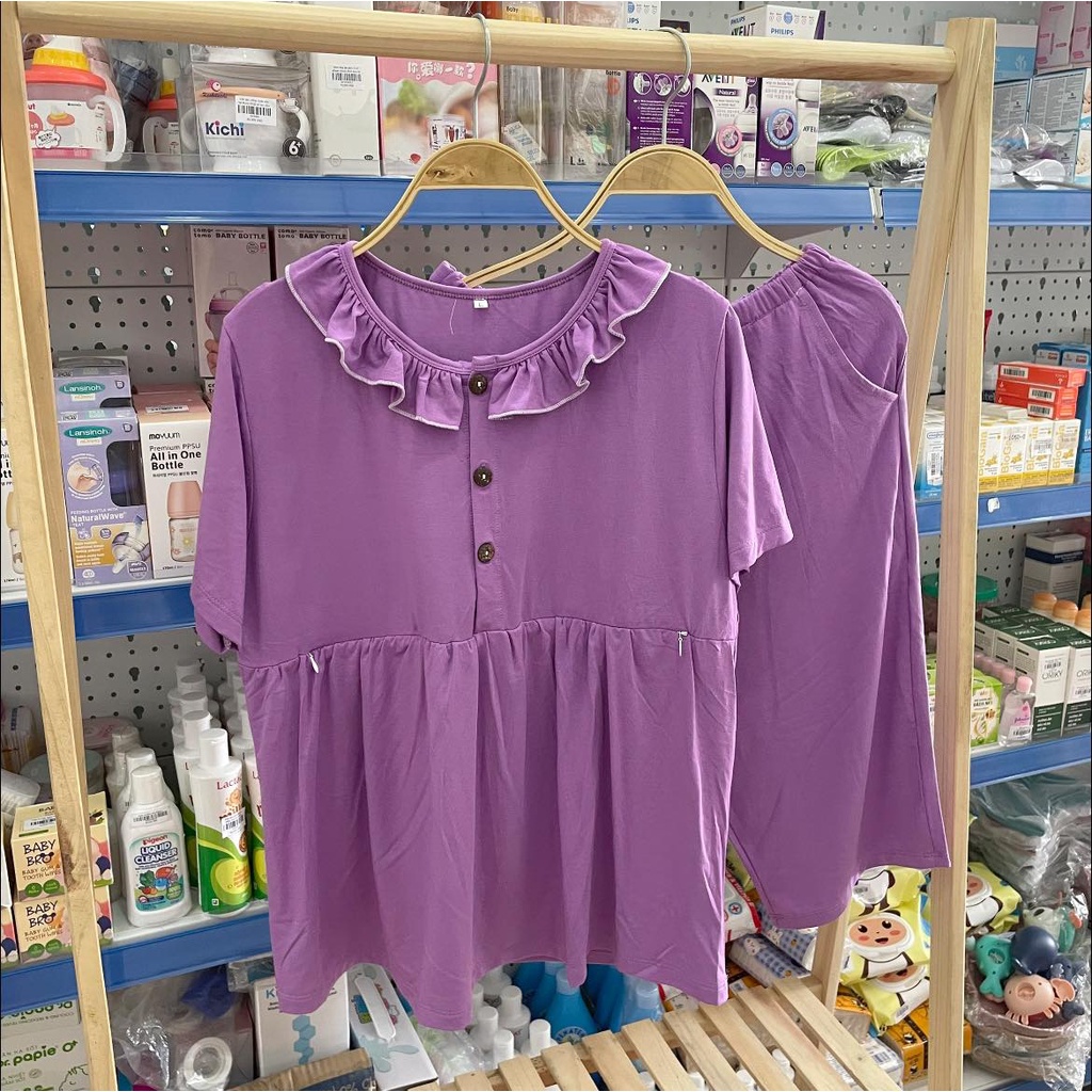 Bộ lửng bầu sau sinh babydoll thun lạnh, bộ bộ bầu mặc nhà mùa hè