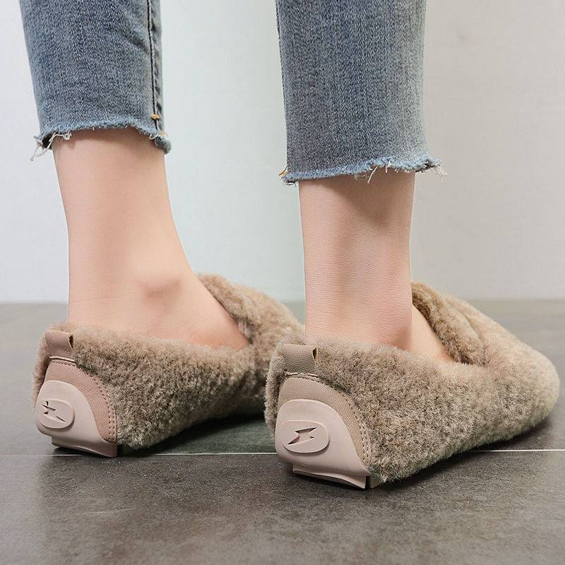 Giày Đế Bằng Phối Lông Nhung Dễ Thương Xinh Xắn Thời Trang Mùa Đông Cho Nữ