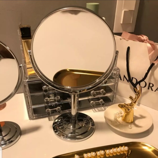 Gương trang điểm bằng đồng cỡ lớn 38cm - Gương để bàn 2 mặt xoay 360 độ zoom x2. | BigBuy360 - bigbuy360.vn