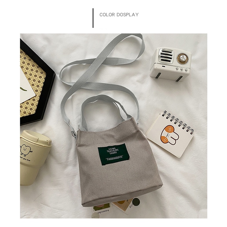 Túi Đeo Chéo Mini Hình Vuông Bằng Vải Canvas Phong Cách Hàn Quốc Đơn Giản Hàng Mới