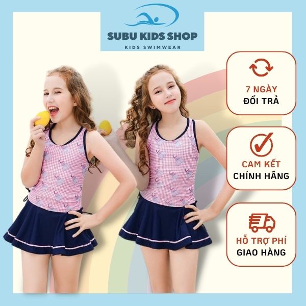 Đồ bơi bé gái váy rời kiểu dáng thể thao size đại từ 32-45kg