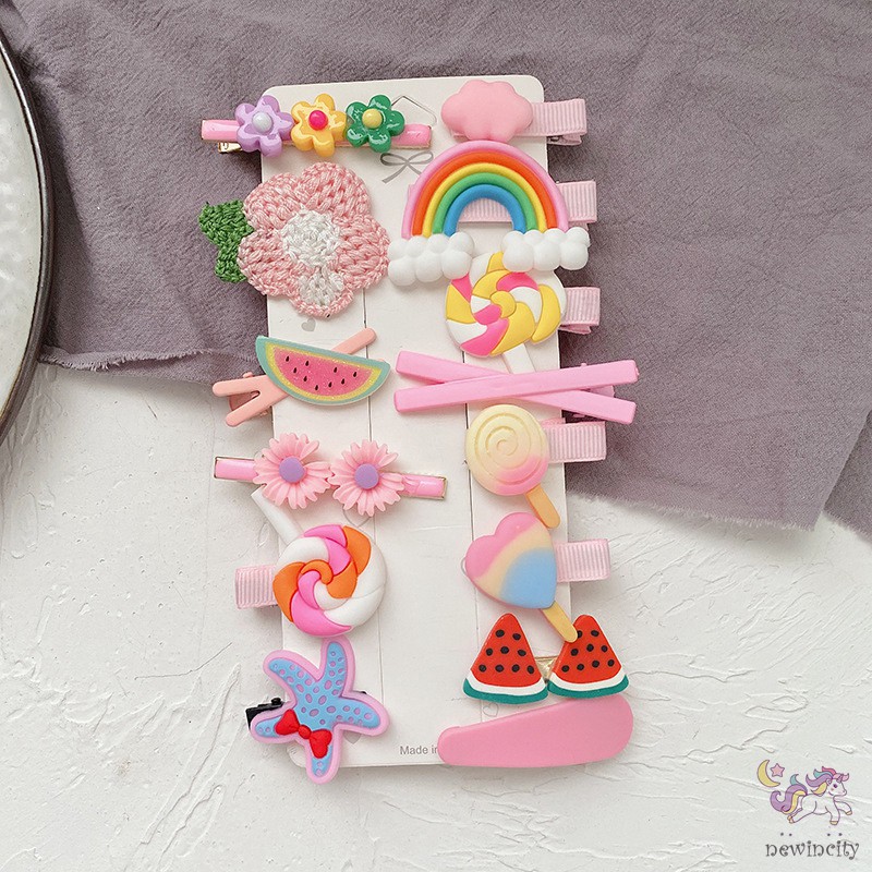 Bộ 14 kẹp tóc nhiều màu sắc và hình dáng khác nhau thiết kế dễ thương phong cách Hàn Quốc dành cho bé gái