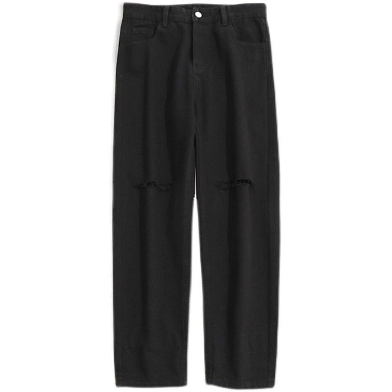 Quần jean đen rách gối , ông rộng ,  form baggy nam nữ , basic , không phai màu phong cách Hàn Quốc | BigBuy360 - bigbuy360.vn
