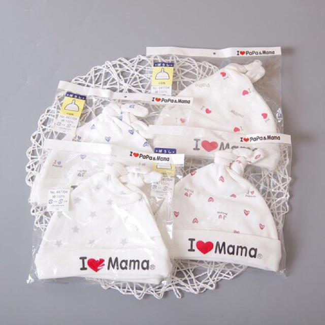 Set 2 Mũ sơ sinh PAPA MAMA siêu kute