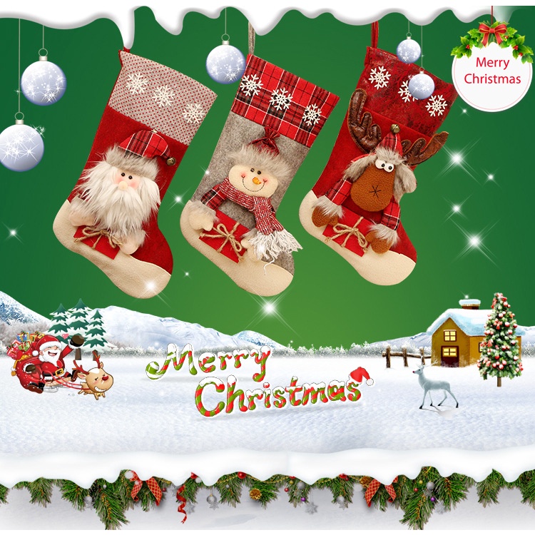 Túi vớ đựng quà giáng sinh noel hình ông già tuần lộc - chất liệu gia công loại tốt