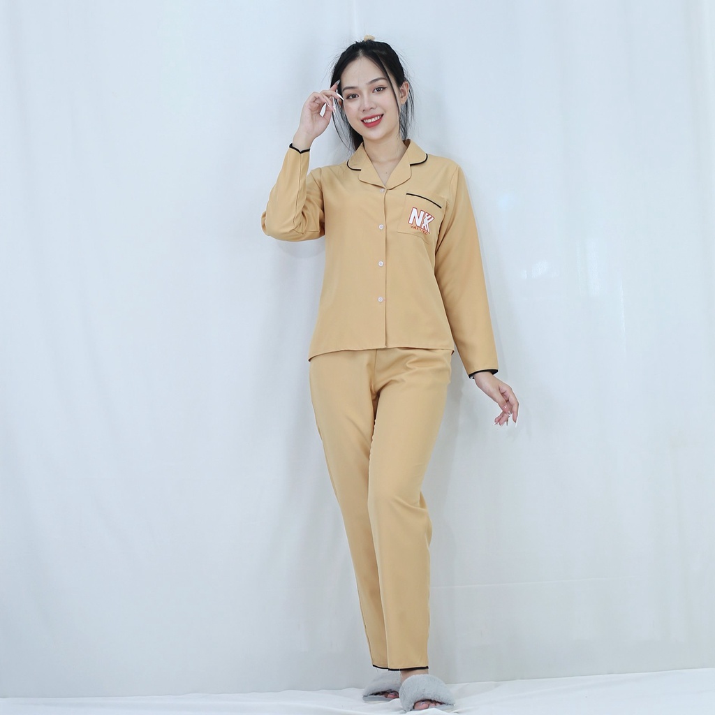 Bộ đồ bộ Pijama màu VÀNG DA NKK tay dài quần dài lụa Pháp - Thoải Mái Nhẹ Nhàng