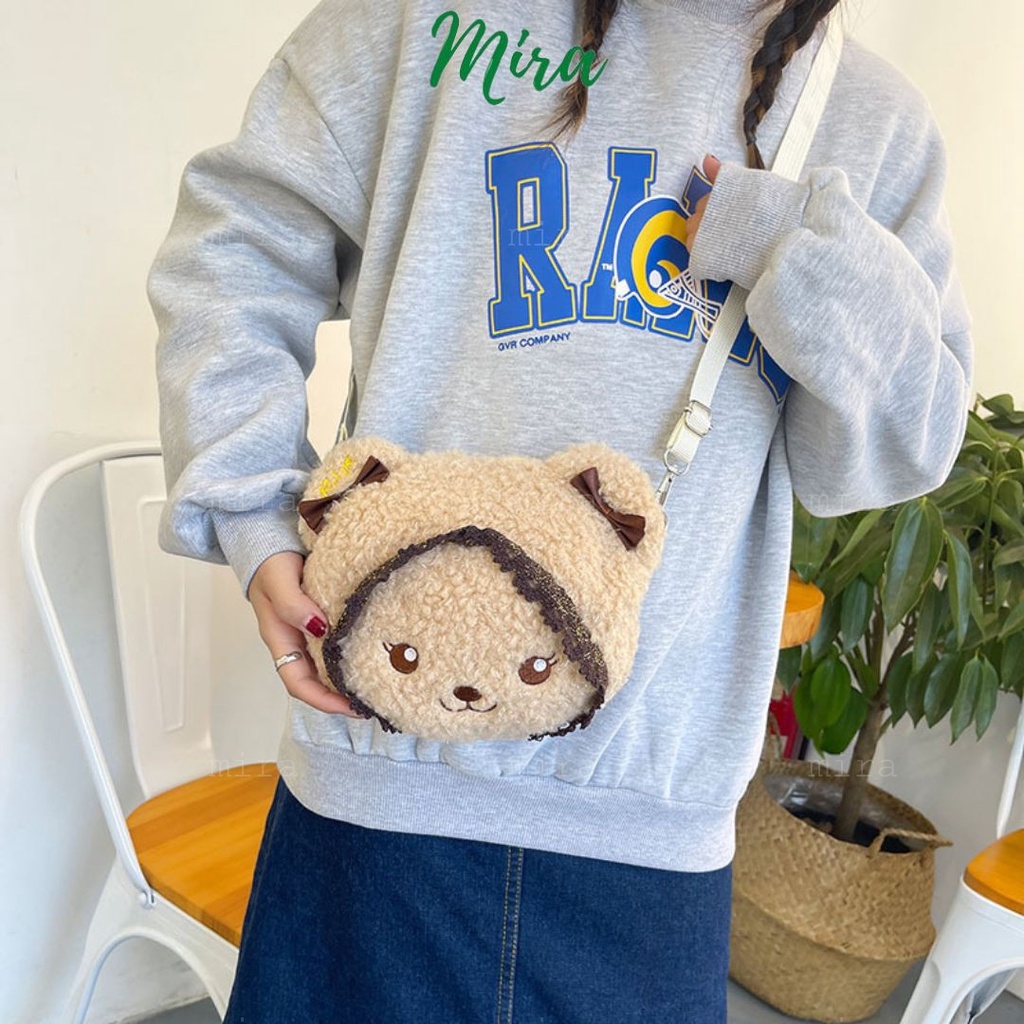 Túi Đeo Chéo Cho Bé Hình Gấu Nâu Phủ Lông Dễ Thương Cute Cho Nữ Phong Cách Ulzzang Hàn Quốc MIRA-TV58609
