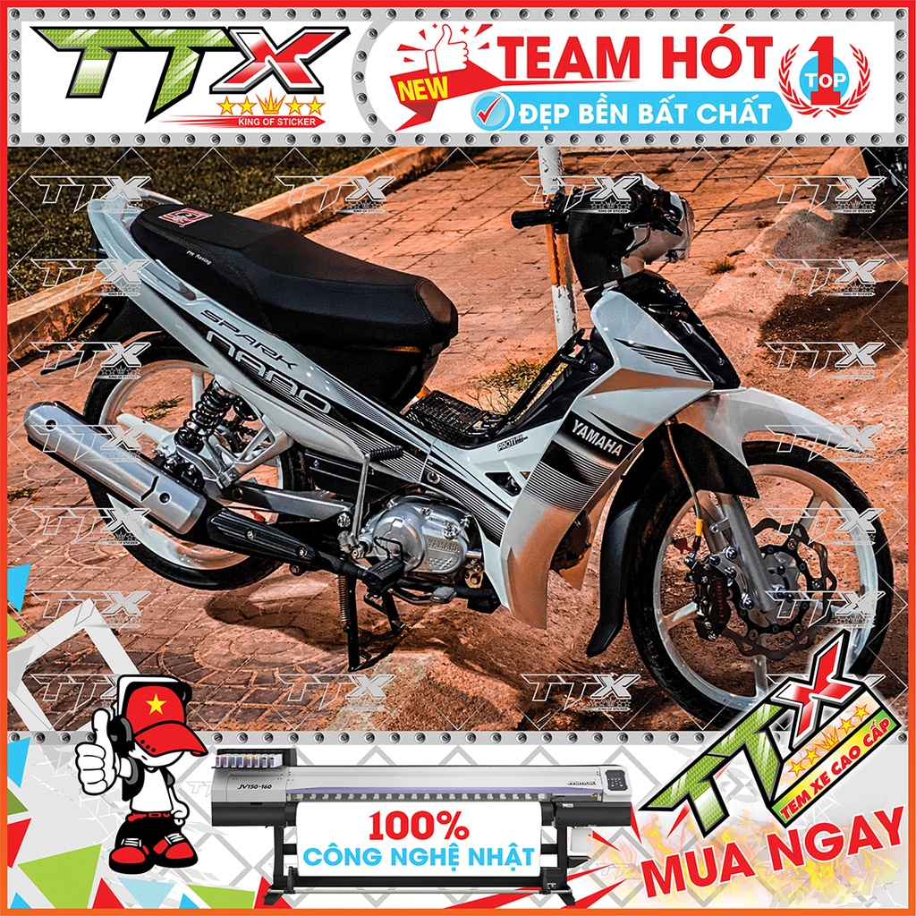 Tem xe sirius nano đen trắng , Tem dán xe sirius xe trắng đen spack nano siêu đẹp , Shop Team sirius đen