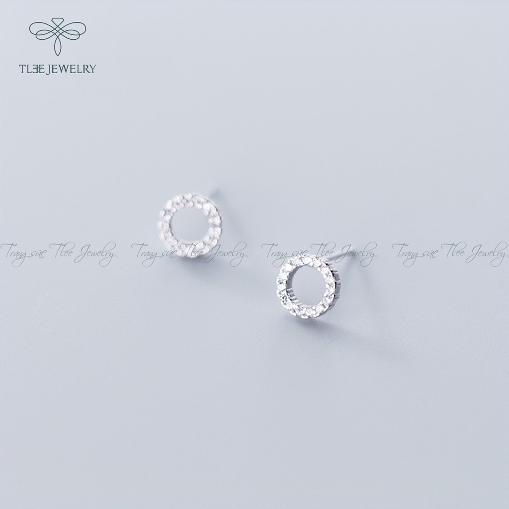 Khuyên tai bạc nữ TLEE hình tròn nạm đá xinh xắn NCJ B0150