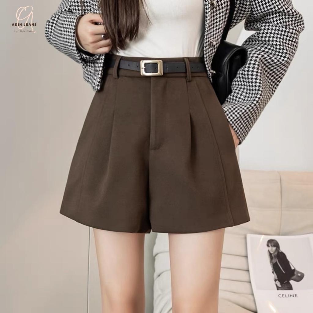 Quần Short Nữ Kèm Đai Cạp Cao, Quần Đùi Sooc Nữ Vải Tuyết Mưa Sang Chảnh Akin Jeans, SKD