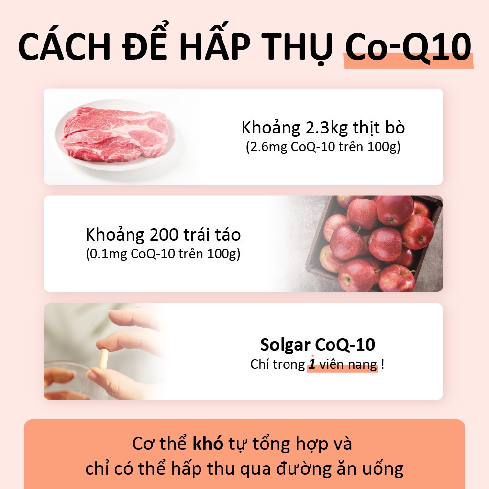 Viên Uống Solgar Vegetarian Coq10 Hỗ Trợ Sức Khỏe Tim Mạch, Điều Hòa Huyết Áp, Bổ Sung Coenzyme Q-10