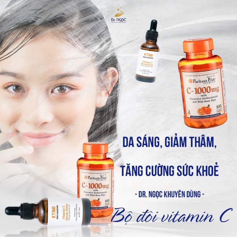 Bộ đôi VTM C Puritan's Pride 1000mg+Serum VTM C KTIMI.SÁNG DA GIẢM THÂM,TĂNG CƯỜNG SỨC KHỎE, DR NGỌC