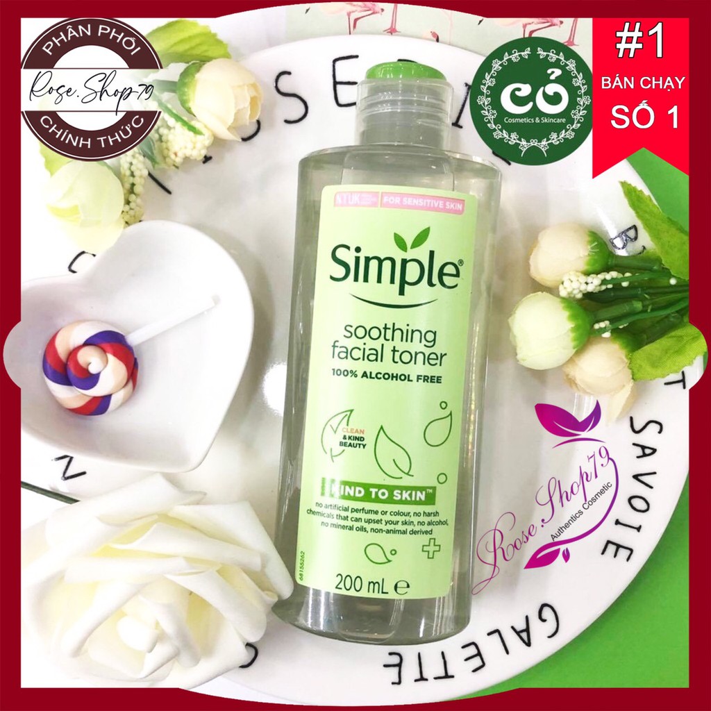 [Bản Anh - Mẫu Mới] Nước hoa hồng Simple, Toner Simple Kind To Skin Soothing Facial 200ml