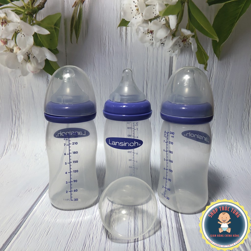 Bình sữa Lansinoh momma 240ml Núm Silicon siêu mềm giống ti mẹ