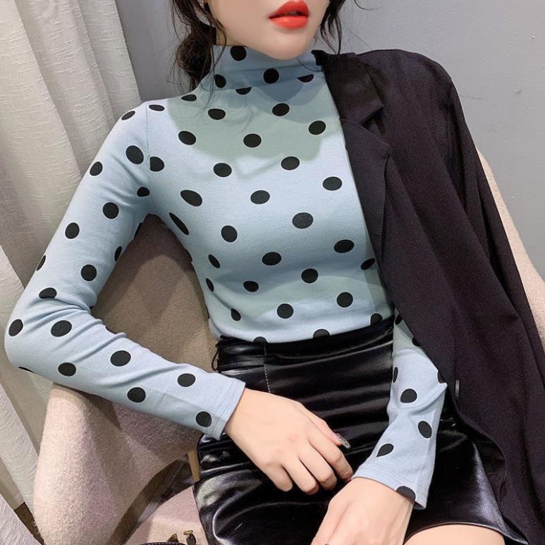 Áo Giữ Nhiệt Nữ, Áo Thun Nữ Dài Tay Họa Tiết Nhiều Màu Cổ 3 Phân Chấm Bi, Vằn - LADY