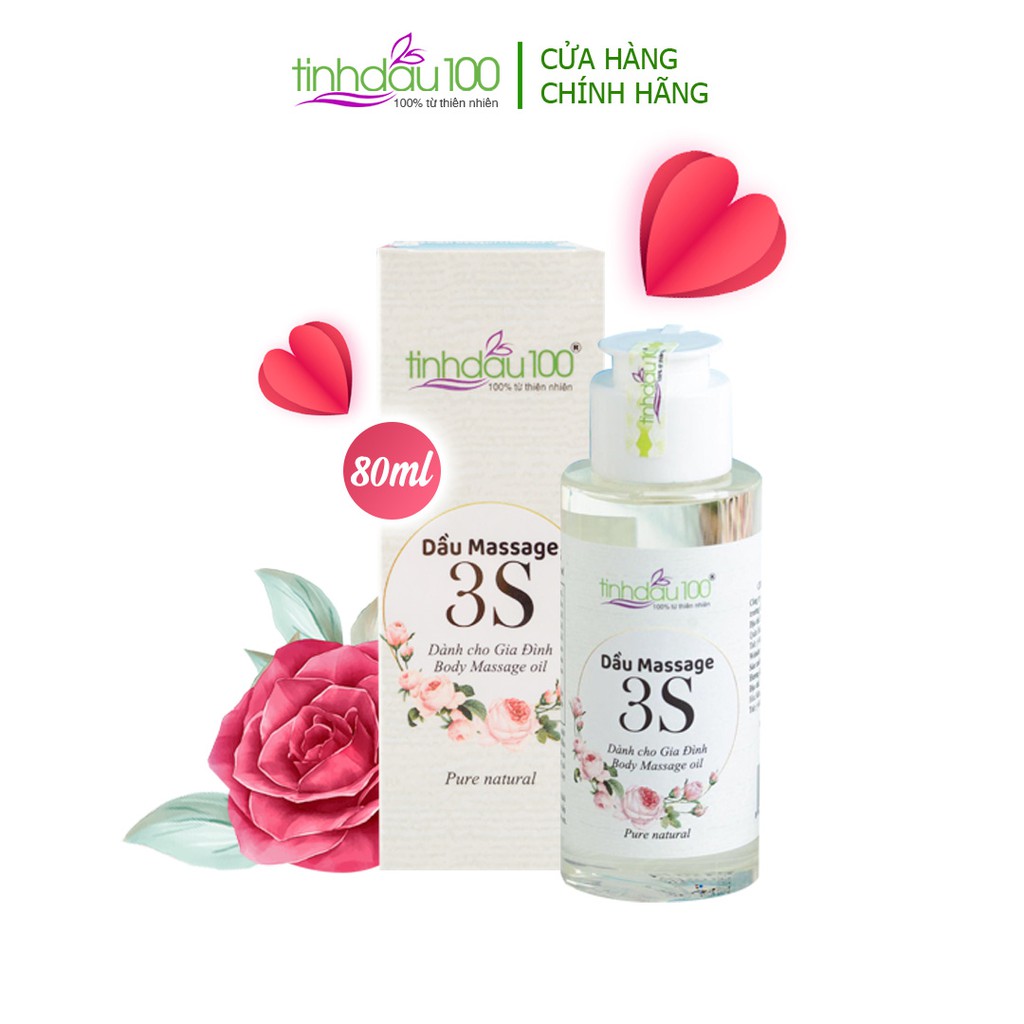 Dầu massage bôi trơn 3S dành cho các cặp đôi. Tinh dầu matxa body hương hoa hồng quyến rũ lọ 80ml Tinh Dầu 100 Official