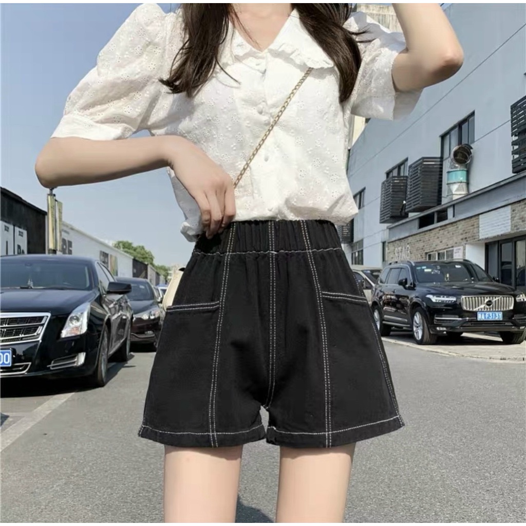 Quần đùi lưng thun chỉ nổi cực xinh , chất kaki dày dặn co giãn nhẹ ut