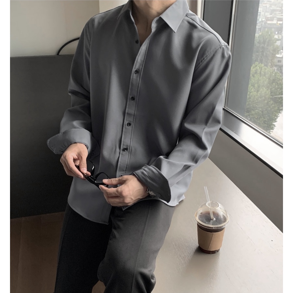 ÁO SƠ MI xám basic KKL CHUOTTRANG tay dài
