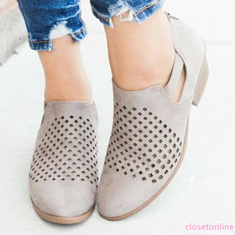 Giày bít mũi đục lỗ khóa kéo thời trang nữ tính | BigBuy360 - bigbuy360.vn