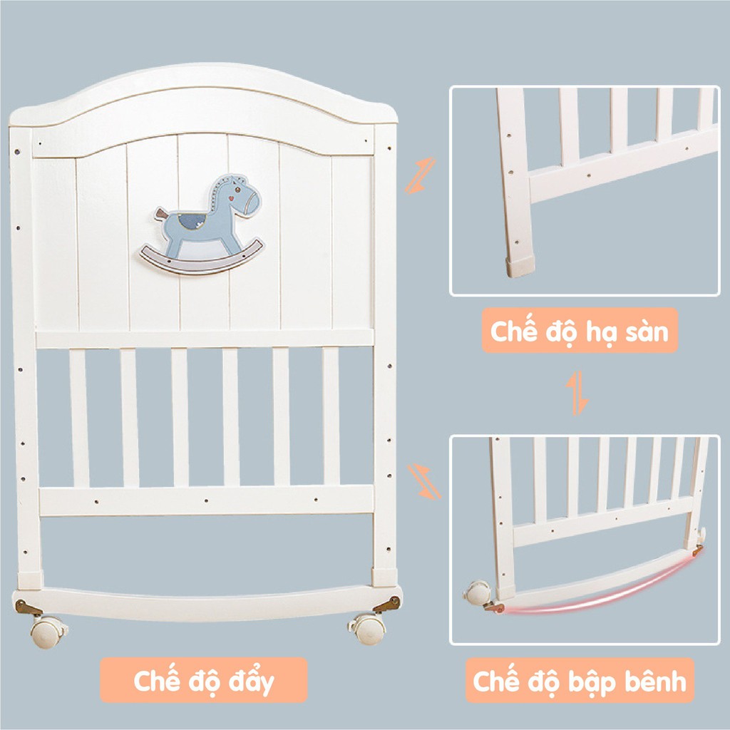 [Haobaby shop] Nôi cũi em bé UMOO đa năng cho bé - Bập bênh - Hạ sàn - Đẩy