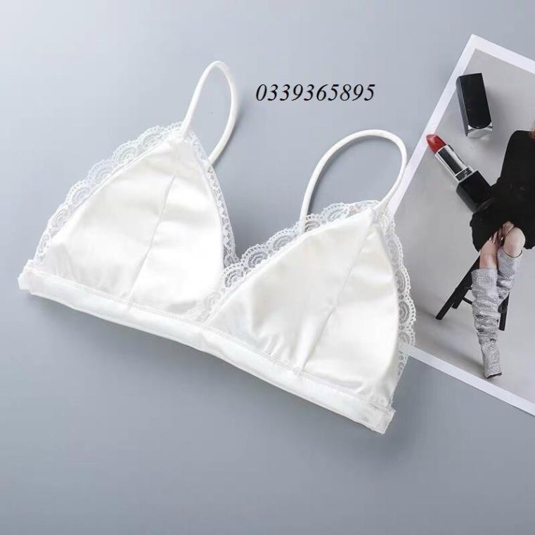 Áo Bra ngực satin phối ren không gọng đệm lót mút mỏng Sam Clothing Free size phù hợp với size áo ngực 32-34-36-38